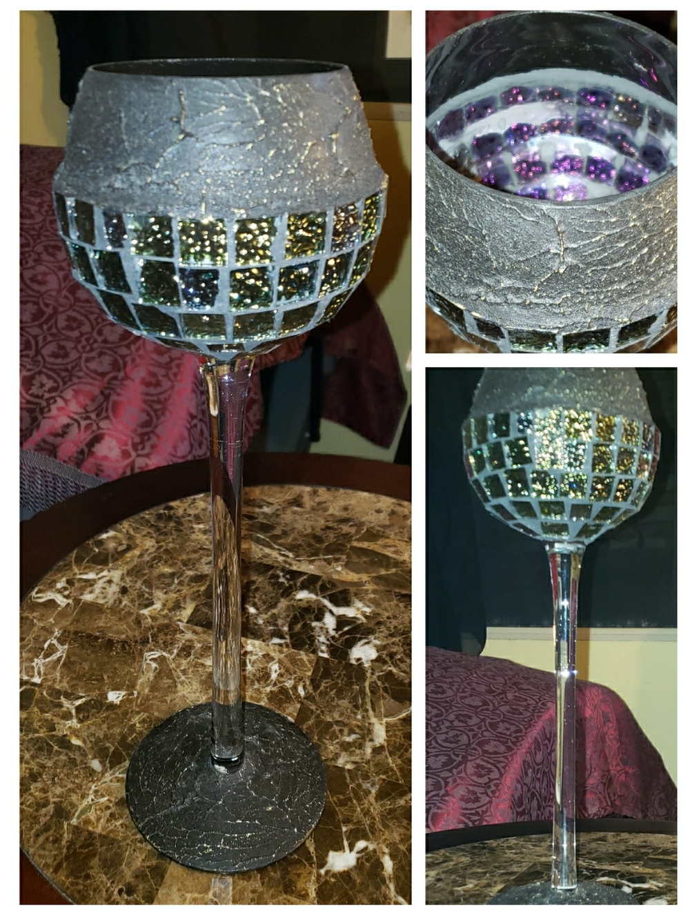 Tall Stained Glass Mosaic Candle Holder